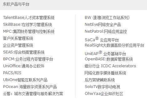 东软集团股份有限公司产品