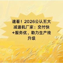 速看！2026公认五大减速机厂家：交付快+服务优，助力生产线升级